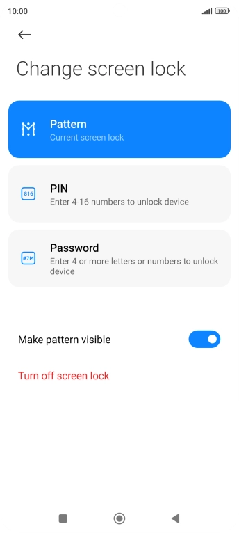 Key in the current phone lock code and press Turn off screen lock.