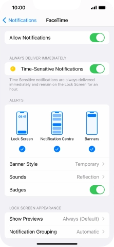 Press the indicator next to 'Allow Notifications' to turn notifications for the selected application on or off.