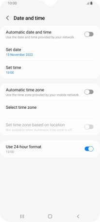 Press the indicator next to 'Automatic date and time' to turn on the function.