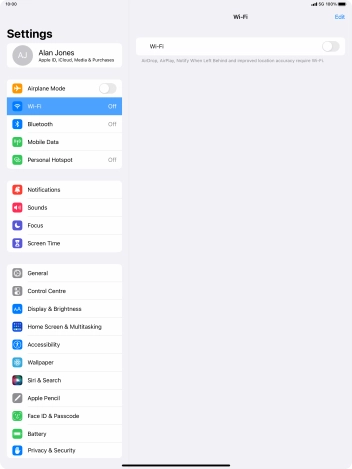 Press the indicator next to 'Wi-Fi' to turn on the function.