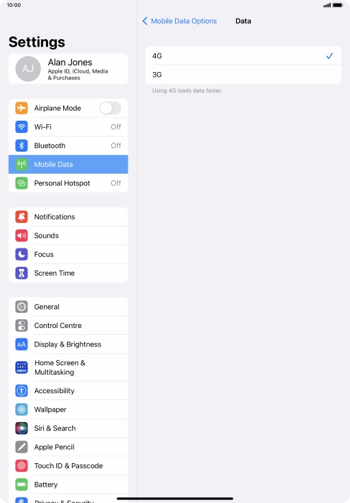 Press the required network mode.