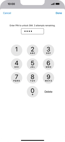 Key in your SIM PIN and press Done. The default SIM PIN is 0000.