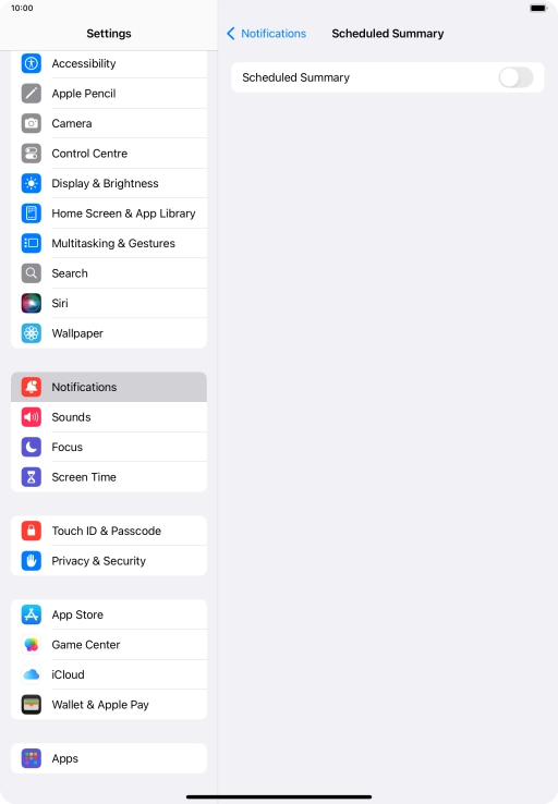 Press the indicator next to 'Scheduled Summary' to turn on the function and follow the instructions on the screen to set the notification summary.