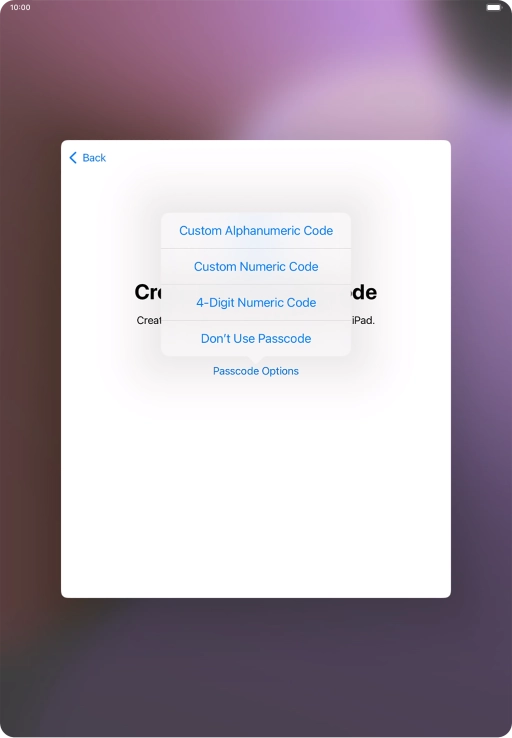 Follow the instructions on the screen to turn on the lock code or press Don't Use Passcode. Follow the instructions on the screen to turn on the lock code or press Don't Use Passcode.