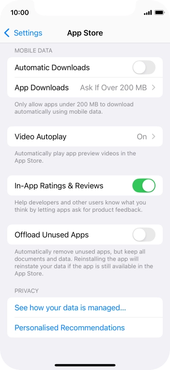Press the indicator next to 'Offload Unused Apps' to turn the function on or off.
