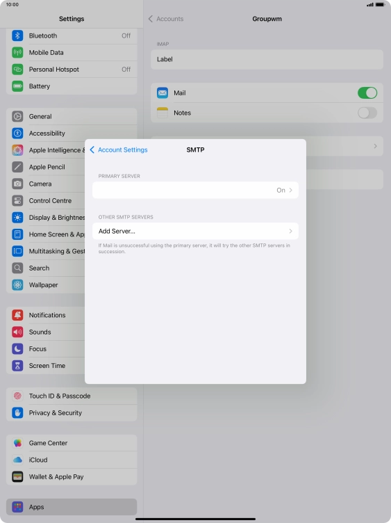 Press the field below 'PRIMARY SERVER'.