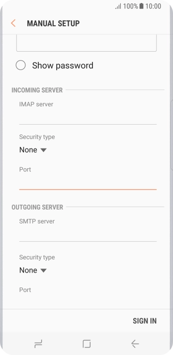 Press the field below 'SMTP server' and key in the name of your email provider's outgoing server.