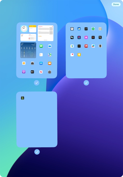 Press the field below the required home screen pages to select or deselect them.