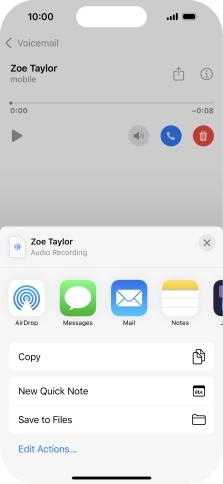 Press the required setting and follow the instructions on the screen to share or save the message.