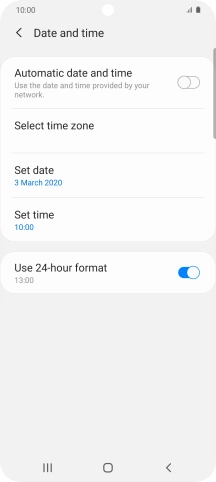Press the indicator next to 'Automatic date and time' to turn on the function.