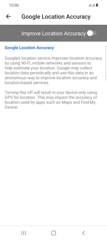If you press the indicator next to 'Improve Location Accuracy' to turn on the function, your phone can find your exact position using the GPS satellites, the mobile network and nearby WiFi networks. Satellite-based GPS requires a clear view of the sky.