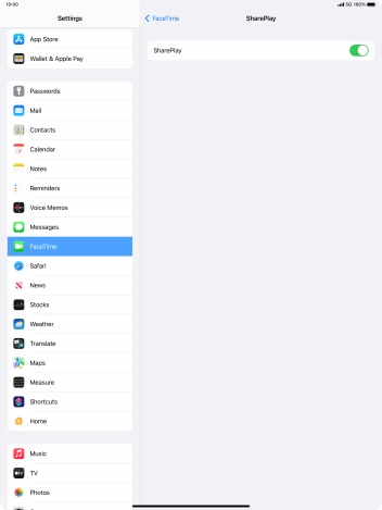 Press the indicator next to 'SharePlay' to turn the function on or off.