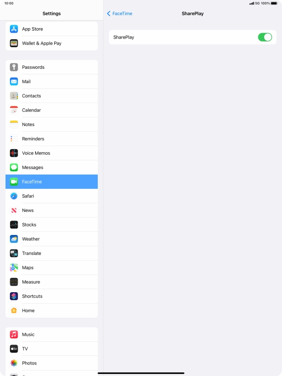 Press the indicator next to 'SharePlay' to turn the function on or off.
