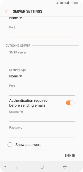 Press the field below 'SMTP server' and key in the name of your email provider's outgoing server.