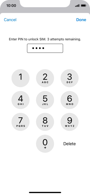 Key in your SIM PIN and press Done. The default SIM PIN is 0000.