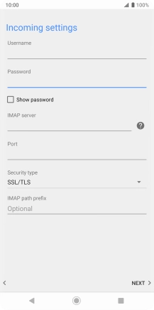Press the field below 'Username' and key in the username for your email account.