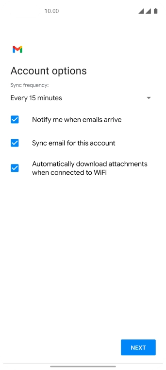 If this screen is displayed, you email account has been recognised and set up automatically. Follow the instructions on the screen to key in more information and finish setting up your phone.