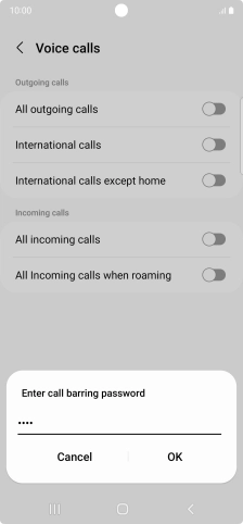 Key in your barring password and press OK.