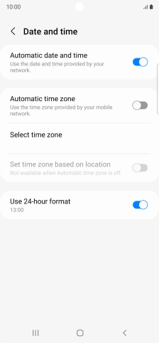 Press the indicator next to 'Automatic time zone' to turn on the function.