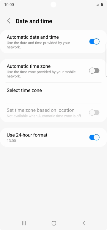 Press the indicator next to 'Automatic time zone' to turn on the function.