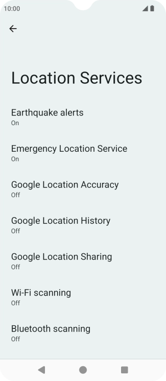Press Google Location Accuracy. Press Google Location Accuracy.