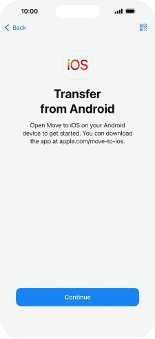 To transfer content to your phone, you need to install the app 'Move to iOS' on the Android phone. When the app is installed, press Continue.
