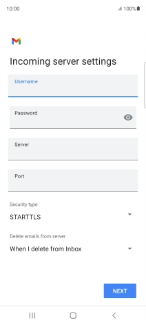 Press the field below 'Server' and key in the name of your email provider's incoming server.