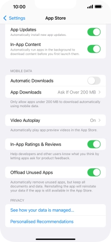 Press the indicator next to 'Offload Unused Apps' to turn the function on or off.