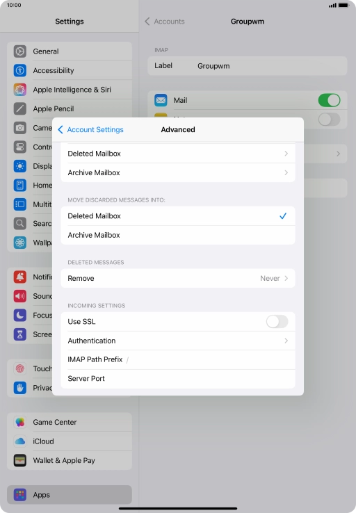 Press the indicator next to 'Use SSL' to turn on the function.