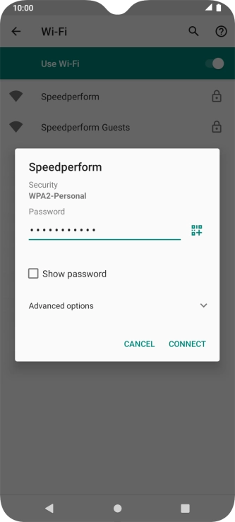 Key in the password for the WiFi network and press CONNECT.