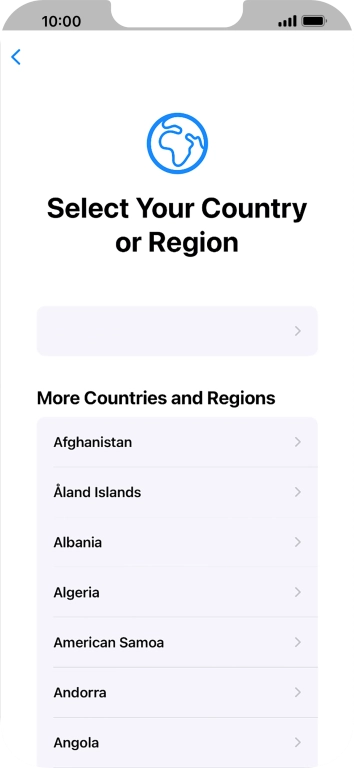Press the required country or area. Press the required country or area.