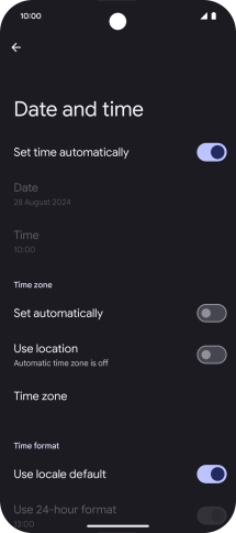Press the indicator next to 'Set automatically' to turn on the function.