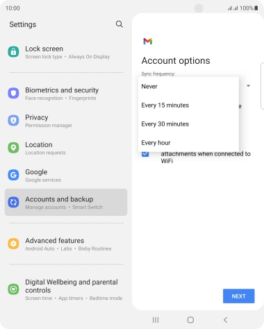 Press the required setting.