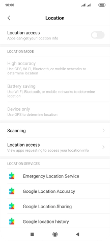 Press the indicator next to 'Location access' to turn the function on or off.