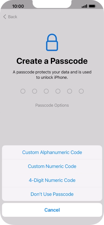 Follow the instructions on the screen to turn on the phone lock code or press Don't Use Passcode. Follow the instructions on the screen to turn on the phone lock code or press Don't Use Passcode.