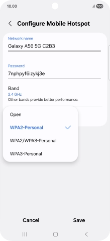 Press WPA3-Personal to password protect your WiFi hotspot.