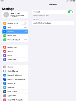 Press the required Bluetooth device and follow the instructions on the screen to pair the device with your tablet.