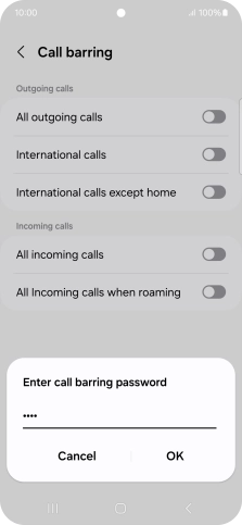 Key in your barring password and press OK.