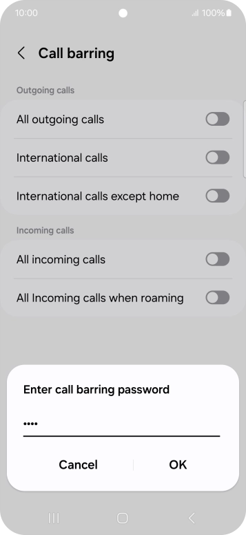Key in your barring password and press OK.