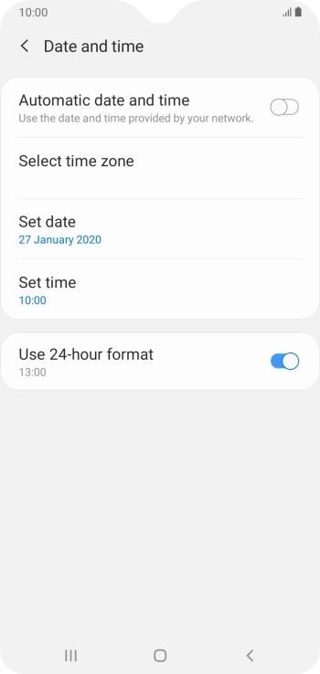 Press the indicator next to 'Automatic date and time' to turn on the function.