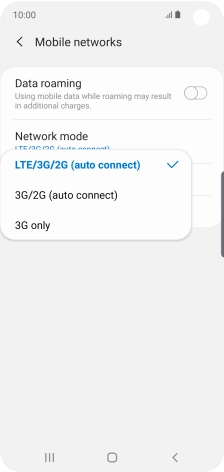 Press the required network mode.