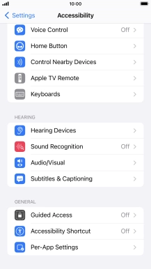 Press the required category below 'HEARING' and follow the instructions on the screen to select the required settings.