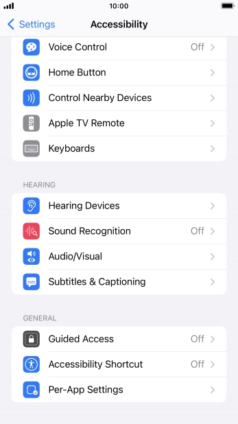 Press the required category below 'HEARING' and follow the instructions on the screen to select the required settings.