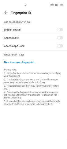 Press New in-screen fingerprint.