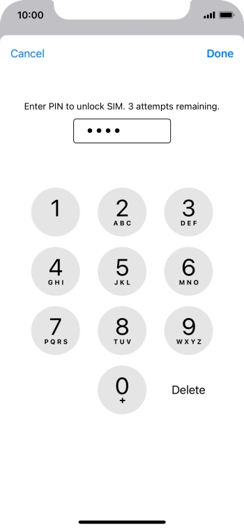 Key in your SIM PIN and press Done. The default SIM PIN is 0000.