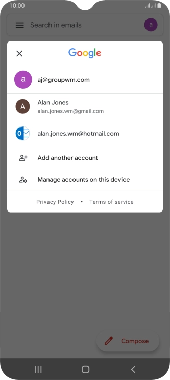 Press the required email account. Press the required email account.