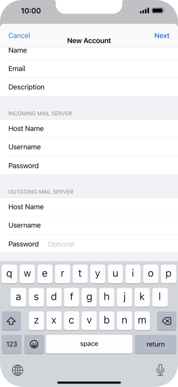 Press Password and key in the password for your email account.