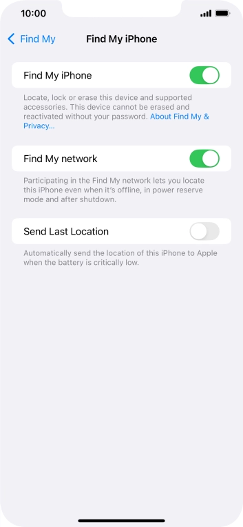 Press the indicator next to 'Find My network' to turn the function on or off. If you turn on the function, you need to follow the instructions on the screen to finish the activation.