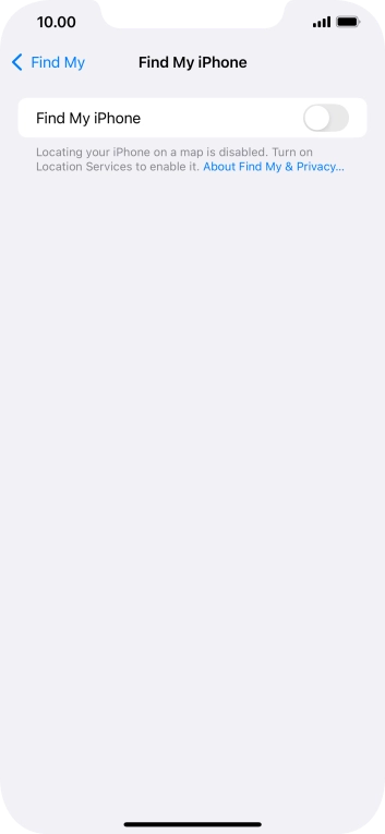 Press the indicator next to 'Find My iPhone' to turn on the function.