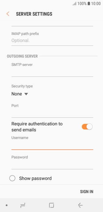 Press the field below 'Password' and key in the password of your email provider's outgoing server.